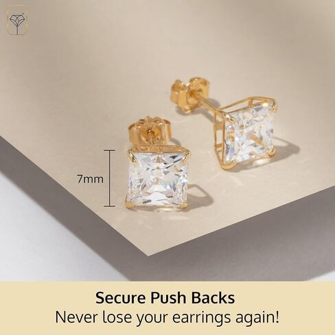 14K Gold Princess Cut Cz Stud أقراط للنساء والرجال | كوبان Zirconia أقراط الأزرار | 4mm-7mm cz arics by max + stone in Saudi Arabia