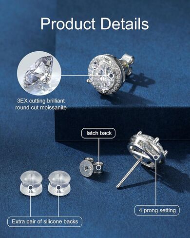 أقراط مويسانيتي مرصعة، 0.5 قيراط D اللون VVS1 أقراط مرصعة بالماس مصنوعة من الذهب الأبيض عيار 18 قيراط مطلية بالذهب الأبيض عيار 925 أقراط سوليتير من الفضة الإسترلينية هدايا مجوهرات للنساء والرجال in Kuwait