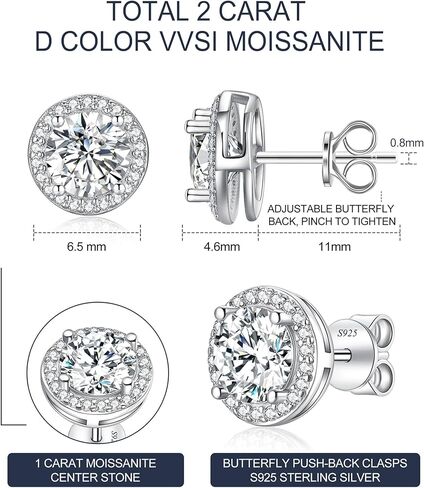 أقراط مويسانيتي مرصعة، 0.5 قيراط D اللون VVS1 أقراط مرصعة بالماس مصنوعة من الذهب الأبيض عيار 18 قيراط مطلية بالذهب الأبيض عيار 925 أقراط سوليتير من الفضة الإسترلينية هدايا مجوهرات للنساء والرجال in Kuwait