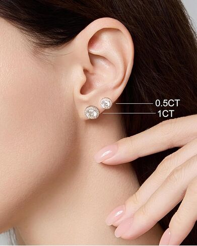 أقراط مويسانيتي مرصعة، 0.5 قيراط D اللون VVS1 أقراط مرصعة بالماس مصنوعة من الذهب الأبيض عيار 18 قيراط مطلية بالذهب الأبيض عيار 925 أقراط سوليتير من الفضة الإسترلينية هدايا مجوهرات للنساء والرجال in Kuwait