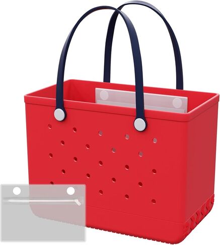 X-Large Rubber Beach Bag مع جيب داخلي ، وحقبة يد متينة قابلة للغسل ، وخفيفة الوزن ، ومقاومة للرمل (الأزرق البحري ، X-Large) in Kuwait