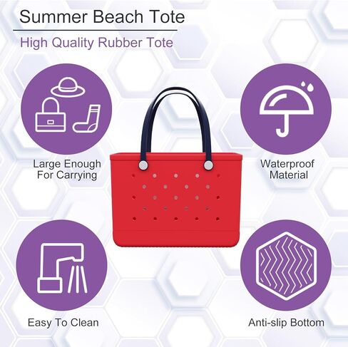 X-Large Rubber Beach Bag مع جيب داخلي ، وحقبة يد متينة قابلة للغسل ، وخفيفة الوزن ، ومقاومة للرمل (الأزرق البحري ، X-Large) in Kuwait