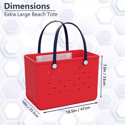 X-Large Rubber Beach Bag مع جيب داخلي ، وحقبة يد متينة قابلة للغسل ، وخفيفة الوزن ، ومقاومة للرمل (الأزرق البحري ، X-Large) in Kuwait