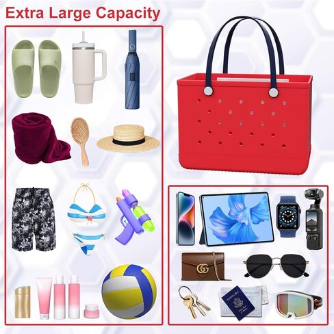 X-Large Rubber Beach Bag مع جيب داخلي ، وحقبة يد متينة قابلة للغسل ، وخفيفة الوزن ، ومقاومة للرمل (الأزرق البحري ، X-Large) in Kuwait