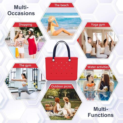 X-Large Rubber Beach Bag مع جيب داخلي ، وحقبة يد متينة قابلة للغسل ، وخفيفة الوزن ، ومقاومة للرمل (الأزرق البحري ، X-Large) in Kuwait