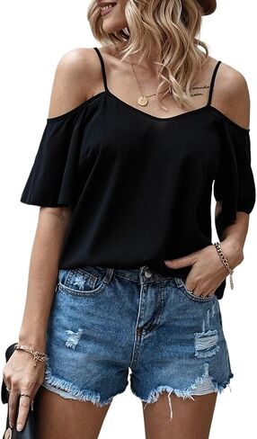 Solid Cold Shoulder Blouse Trendy Blouse Shirts Tops in Saudi Arabia