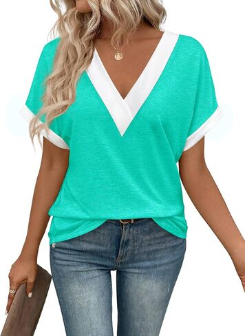Women Summer Top V Neck Short Sleeve Blouse Casual Loose Tees Comfort Colors Tshirt 2025 Fashion Beach Vacation Clothe in Kuwait