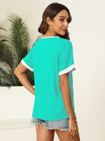 Women Summer Top V Neck Short Sleeve Blouse Casual Loose Tees Comfort Colors Tshirt 2025 Fashion Beach Vacation Clothe in Kuwait