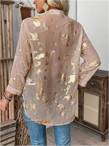 GORGLITTER Women's Sheer Button Down Shirts Long Sleeve Blouse Business Tops in Saudi Arabia