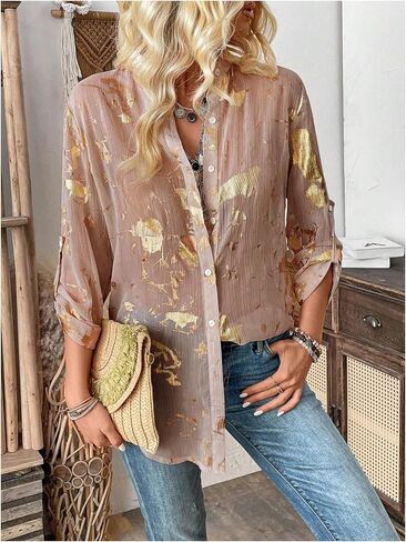 GORGLITTER Women's Sheer Button Down Shirts Long Sleeve Blouse Business Tops in Saudi Arabia