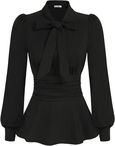 GRACE KARIN Women's 2025 Long Sleeve Peplum Dressy Shirt Office Bow Tie Work Blouses Tops Smocked Waist in Saudi Arabia
