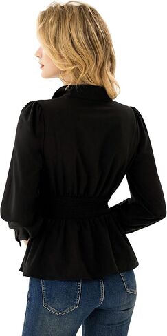GRACE KARIN Women's 2025 Long Sleeve Peplum Dressy Shirt Office Bow Tie Work Blouses Tops Smocked Waist in Saudi Arabia