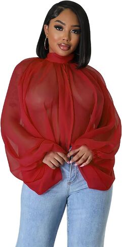 نساء مثير للنساء من خلال شيفون شيفون فانوس الأكمام الأمامية الظهر مفتوحة عالية الرقبة ربطة عنق شال in Kuwait