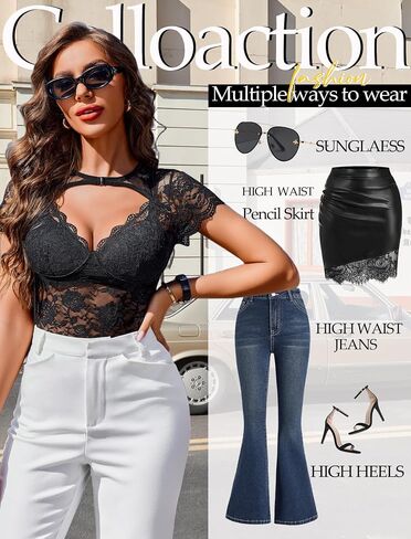 Avidlove Women's Lace Mesh Short Sleeve Top Floral Sear من خلال قمم بلوزة مثير in Saudi Arabia