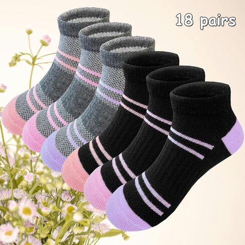 Bemeol 18 Pairs Girls Socks Kids Ankle Socks for Girls Sports Running Low Cut Athletic Sock in Saudi Arabia