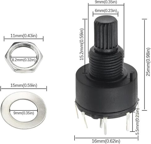 3PCS RS16 Plastic 16MM Rotary Band Switch 2 Pole 3 4 Position 1 Pole 5 6 8 Position Handle Length 15MM Axis Band Switch(2 Pole 3) in Saudi Arabia
