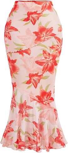 Milumia Women's Floral Print Bodycon Long Skirt High Waisted Fishtail Maxi Skirts in Kuwait