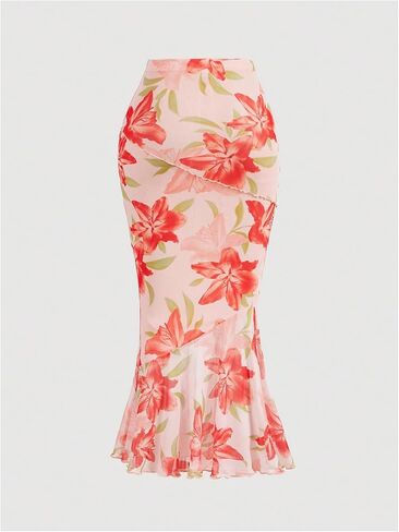 Milumia Women's Floral Print Bodycon Long Skirt High Waisted Fishtail Maxi Skirts in Kuwait