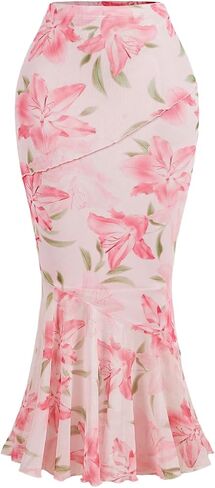 Milumia Women's Floral Print Bodycon Long Skirt High Waisted Fishtail Maxi Skirts in Kuwait
