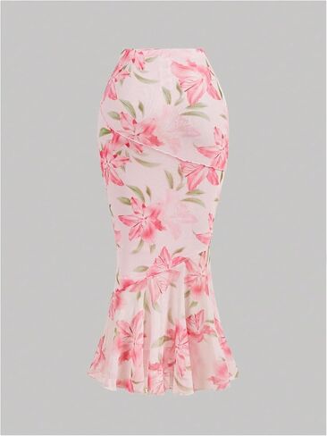 Milumia Women's Floral Print Bodycon Long Skirt High Waisted Fishtail Maxi Skirts in Kuwait