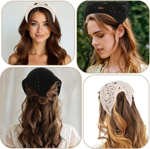4pcs crochet bandanas عصابات رأس ، وشاح رأس الكروشيه ، ربطة عنق قابلة للتعديل ، شحمة رأس خمر ، وشاح الشعر مع 24 مساءً مقطع من قطعة واحدة للنساء إكسسوارات الشعر للنساء in Saudi Arabia