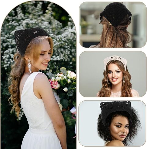 4pcs crochet bandanas عصابات رأس ، وشاح رأس الكروشيه ، ربطة عنق قابلة للتعديل ، شحمة رأس خمر ، وشاح الشعر مع 24 مساءً مقطع من قطعة واحدة للنساء إكسسوارات الشعر للنساء in Saudi Arabia