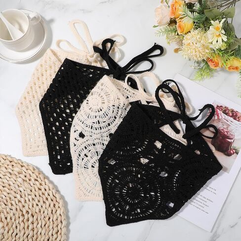 4pcs crochet bandanas عصابات رأس ، وشاح رأس الكروشيه ، ربطة عنق قابلة للتعديل ، شحمة رأس خمر ، وشاح الشعر مع 24 مساءً مقطع من قطعة واحدة للنساء إكسسوارات الشعر للنساء in Saudi Arabia