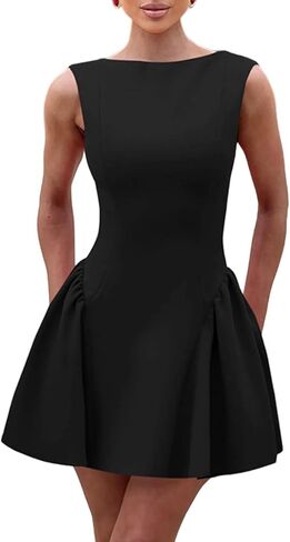 SHINFY Women's Sexy Mini Dress A Line Sleeveless Backless Tank Short Dresses Formal Cocktail Wedding Guest Dress in Saudi Arabia