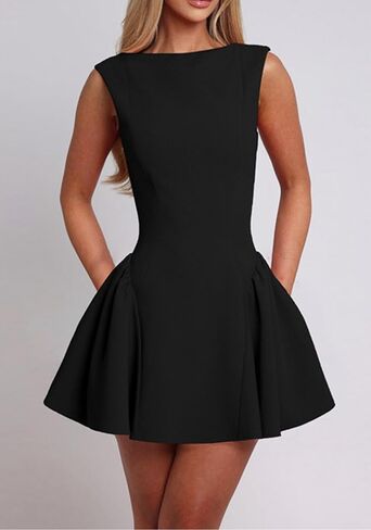 SHINFY Women's Sexy Mini Dress A Line Sleeveless Backless Tank Short Dresses Formal Cocktail Wedding Guest Dress in Saudi Arabia