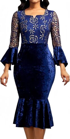 Midi Lace Dress for Women Sexy Bodycon Fishtail Dress Elegance Cocktail Party Banquet Church Outfits in Saudi Arabia