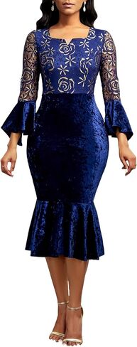 Midi Lace Dress for Women Sexy Bodycon Fishtail Dress Elegance Cocktail Party Banquet Church Outfits in Saudi Arabia
