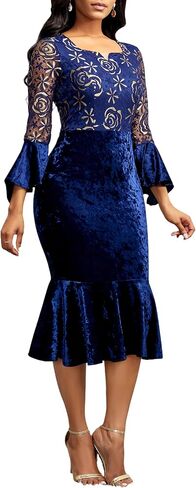 Midi Lace Dress for Women Sexy Bodycon Fishtail Dress Elegance Cocktail Party Banquet Church Outfits in Saudi Arabia