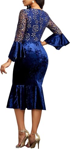 Midi Lace Dress for Women Sexy Bodycon Fishtail Dress Elegance Cocktail Party Banquet Church Outfits in Saudi Arabia
