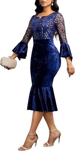 Midi Lace Dress for Women Sexy Bodycon Fishtail Dress Elegance Cocktail Party Banquet Church Outfits in Saudi Arabia