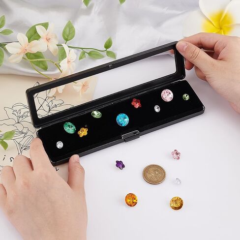 PH PandaHall Loose Diamond Display Box, Black Gemstone Display Case Stainless Steel Gem Storage Container Rectangle Jewelry Organizer with Transparent Window for Gems Display and Gift 7.8x1.9x0.65 in in Saudi Arabia