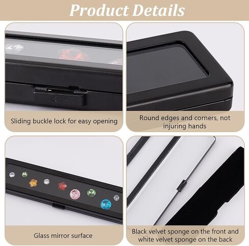 PH PandaHall Loose Diamond Display Box, Black Gemstone Display Case Stainless Steel Gem Storage Container Rectangle Jewelry Organizer with Transparent Window for Gems Display and Gift 7.8x1.9x0.65 in in Saudi Arabia