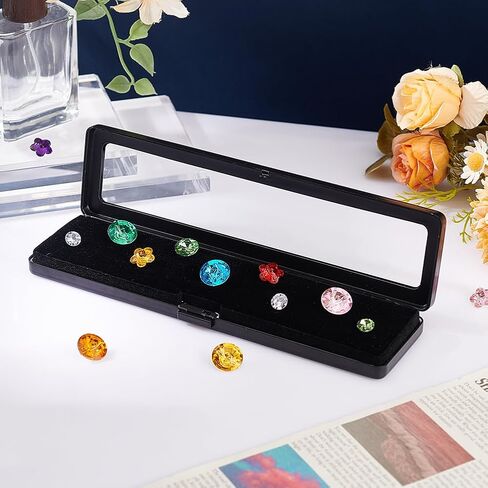 PH PandaHall Loose Diamond Display Box, Black Gemstone Display Case Stainless Steel Gem Storage Container Rectangle Jewelry Organizer with Transparent Window for Gems Display and Gift 7.8x1.9x0.65 in in Saudi Arabia
