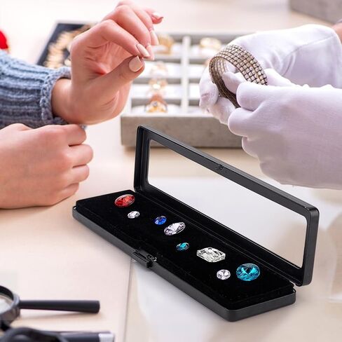 PH PandaHall Loose Diamond Display Box, Black Gemstone Display Case Stainless Steel Gem Storage Container Rectangle Jewelry Organizer with Transparent Window for Gems Display and Gift 7.8x1.9x0.65 in in Saudi Arabia