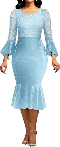 Midi Lace Dress for Women Sexy Bodycon Fishtail Dress Elegance Cocktail Party Banquet Church Outfits in Saudi Arabia