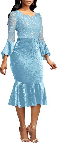 Midi Lace Dress for Women Sexy Bodycon Fishtail Dress Elegance Cocktail Party Banquet Church Outfits in Saudi Arabia