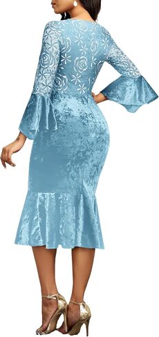 Midi Lace Dress for Women Sexy Bodycon Fishtail Dress Elegance Cocktail Party Banquet Church Outfits in Saudi Arabia