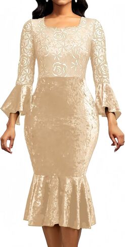 Midi Lace Dress for Women Sexy Bodycon Fishtail Dress Elegance Cocktail Party Banquet Church Outfits in Saudi Arabia
