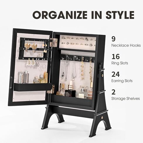 Jewelry Box for Women, Wooden Jewelry Boxes & Organizers with Adjustable Mirror, Jewelry Organizer Box Display for Rings Earrings Necklaces Bracelets, Jewelry Storage, Modern Design (White, Small) in Kuwait
