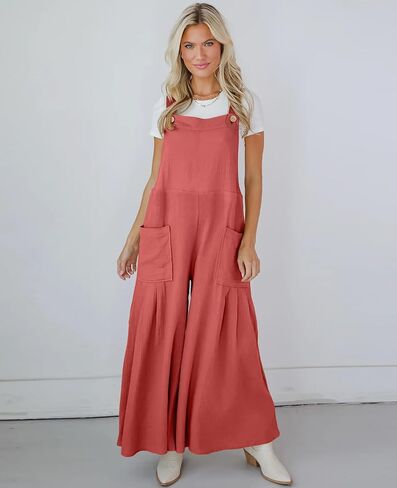 Women's Cotton Linen Overalls Boho Wide Leg Jumpsuits Casual Summer Rompers Dressy 2025 Trendy Outfits Clothes in Saudi Arabia