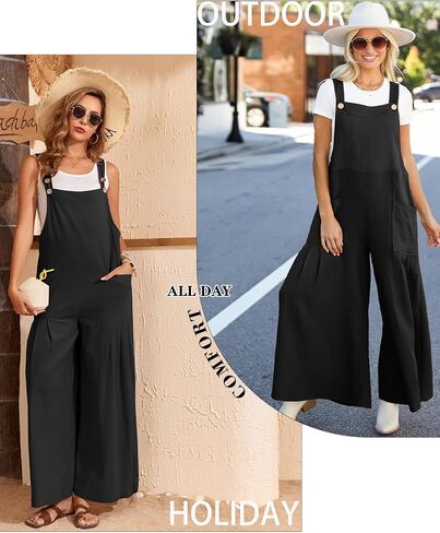 Women's Cotton Linen Overalls Boho Wide Leg Jumpsuits Casual Summer Rompers Dressy 2025 Trendy Outfits Clothes in Saudi Arabia