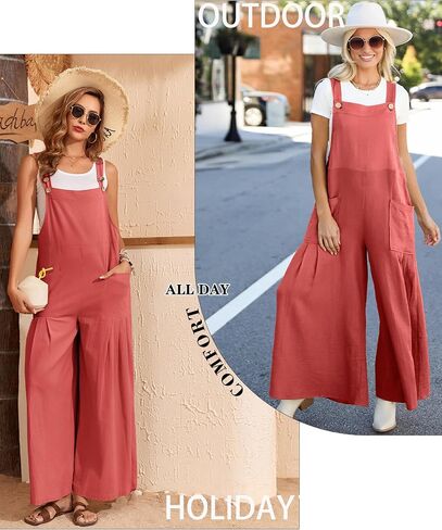 Women's Cotton Linen Overalls Boho Wide Leg Jumpsuits Casual Summer Rompers Dressy 2025 Trendy Outfits Clothes in Saudi Arabia