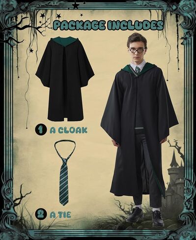 Kidukso Wizard Robe Adult Wizard Cloak with Tie Unisex Wizard Costume Hooded Uniform Magical Witch Robe Cloak Cape in Kuwait