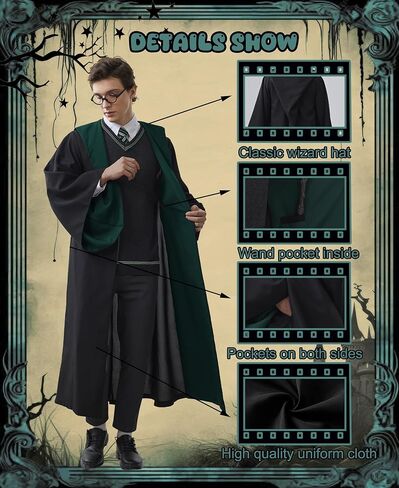 Kidukso Wizard Robe Adult Wizard Cloak with Tie Unisex Wizard Costume Hooded Uniform Magical Witch Robe Cloak Cape in Kuwait