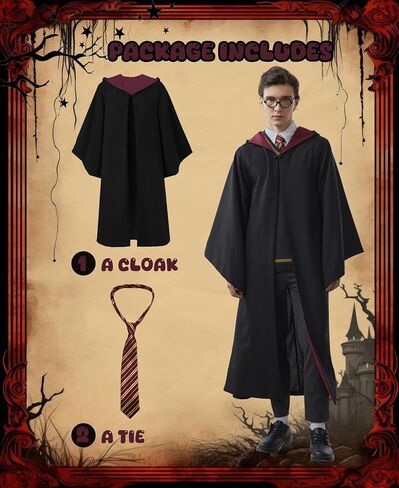 Kidukso Wizard Robe Adult Wizard Cloak with Tie Unisex Wizard Costume Hooded Uniform Magical Witch Robe Cloak Cape in Kuwait