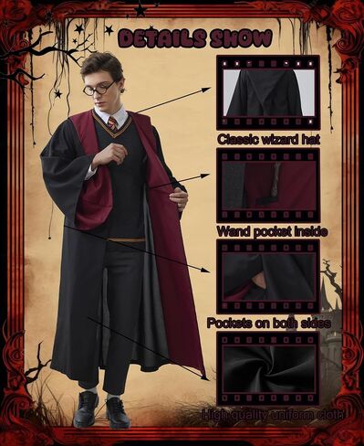 Kidukso Wizard Robe Adult Wizard Cloak with Tie Unisex Wizard Costume Hooded Uniform Magical Witch Robe Cloak Cape in Kuwait
